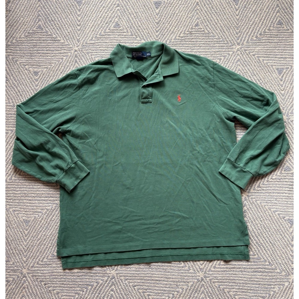 Polo by Ralph Lauren Cotton Long Sleeve Polo Shirt -‎ Green/Orange - XXL
